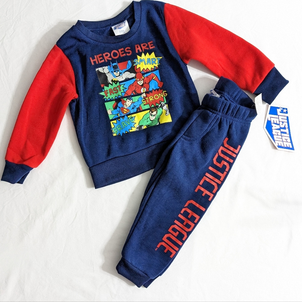 Justice League Boys Crewneck Sweatshirt and Joggers Outfit Set, 24 Months, NWT